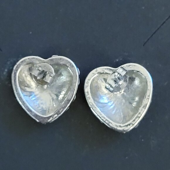 BEAUTIFUL SILVER HEART EARRINGS  Embedded w/ Rhinestones Pave - Picture 5 of 5
